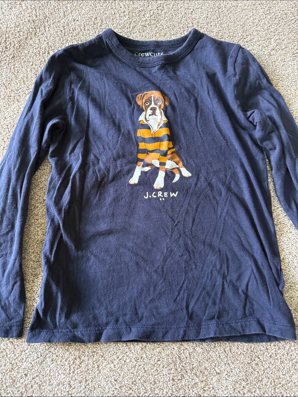 Crewcuts Navy Long-Sleeve Tee with Striped Dog Graphic (6/7)